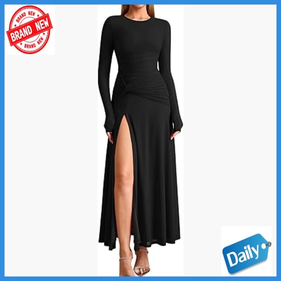 Dresses & Skirts - Long Sleeve Ruched Maxi Dress Formal Wedding Guest Cocktail Party